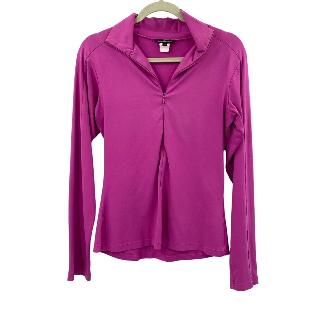 Skea Shimmies Stretch 1/4 Zip Pullover Top Women Size Small Pink Mock Neck
